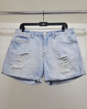 Light Wash High-Rise Distressed Denim Shorts