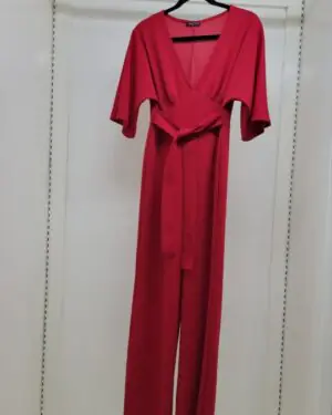 Dramatic Red Flutter-Sleeve Jumpsuit