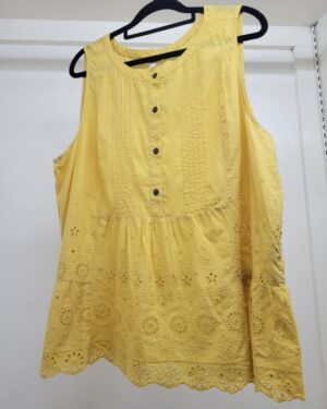 Yellow Eyelet Lace Sleeveless Peplum Blouse
