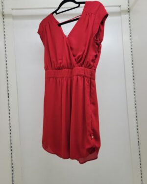 Vibrant Crimson V-Neck Mini Dress with Cinched Waist