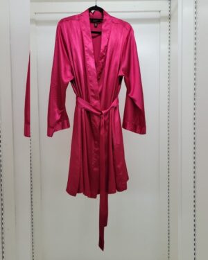 Luxurious Satin Lace Chemise & Robe Set in Deep Magenta