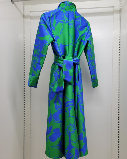 Vibrant Floral Brocade Dress (Green & Blue)