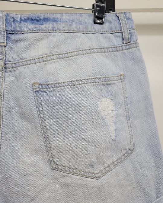 Light Wash High-Rise Distressed Denim Shorts - Image 3