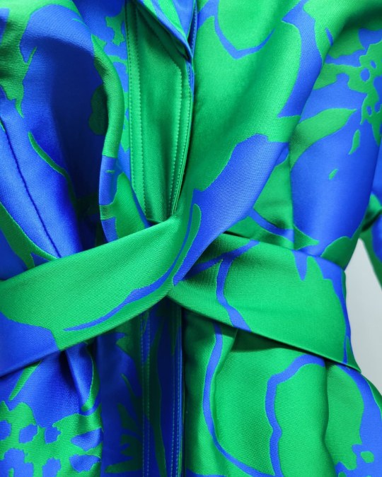 Vibrant Floral Brocade Dress (Green & Blue) - Image 3