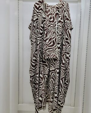 3 piece trouser set - brown/white print