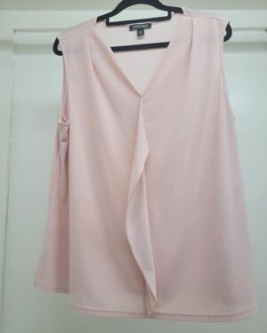 Soft Blush V-Neck Drape-Front Blouse