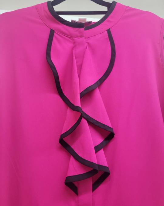 Fuchsia Ruffle-Front Sleeveless Blouse - Image 2