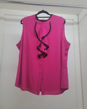 Fuchsia Ruffle-Front Sleeveless Blouse