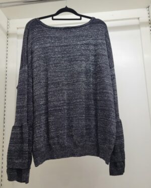 Alternative view of Metallic Shimmer Bell-Sleeve Knit Top – Black/Silver