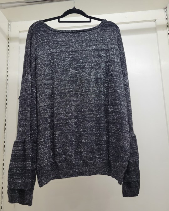 Metallic Shimmer Bell-Sleeve Knit Top – Black/Silver - Image 2