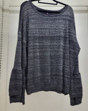 Metallic Shimmer Bell-Sleeve Knit Top – Black/Silver