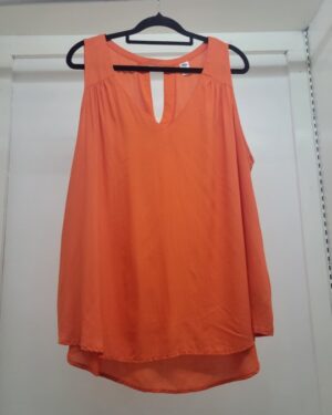 Sleeveless V-Neck Peplum Blouse – Bright Orange