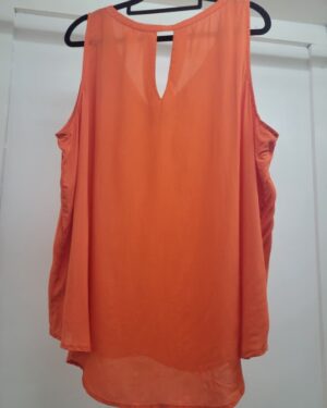 Alternative view of Sleeveless V-Neck Peplum Blouse – Bright Orange