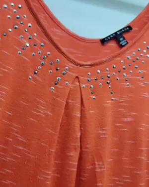 Alternative view of Embellished Tiered Cold-Shoulder Top – Heathered Orange