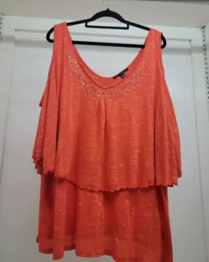 Embellished Tiered Cold-Shoulder Top – Heathered Orange