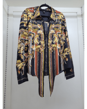 Statement Chain & Floral Print Tie-Front Blouse