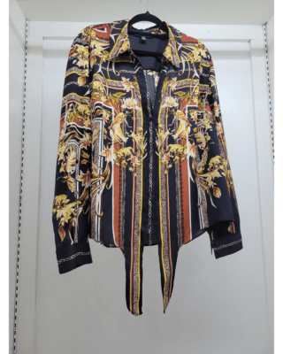 Statement Chain & Floral Print Tie-Front Blouse