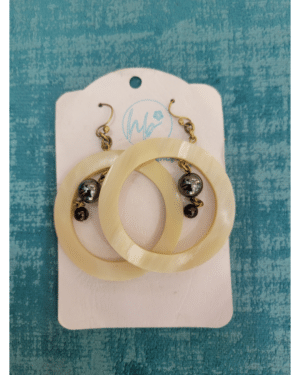 Sculpted Ivory-Tone Circular Hoop Earrings with Metallic & Gemstone Accents